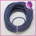 wholesale high quality blue color 3.0mm braided real leather cord for bracelet